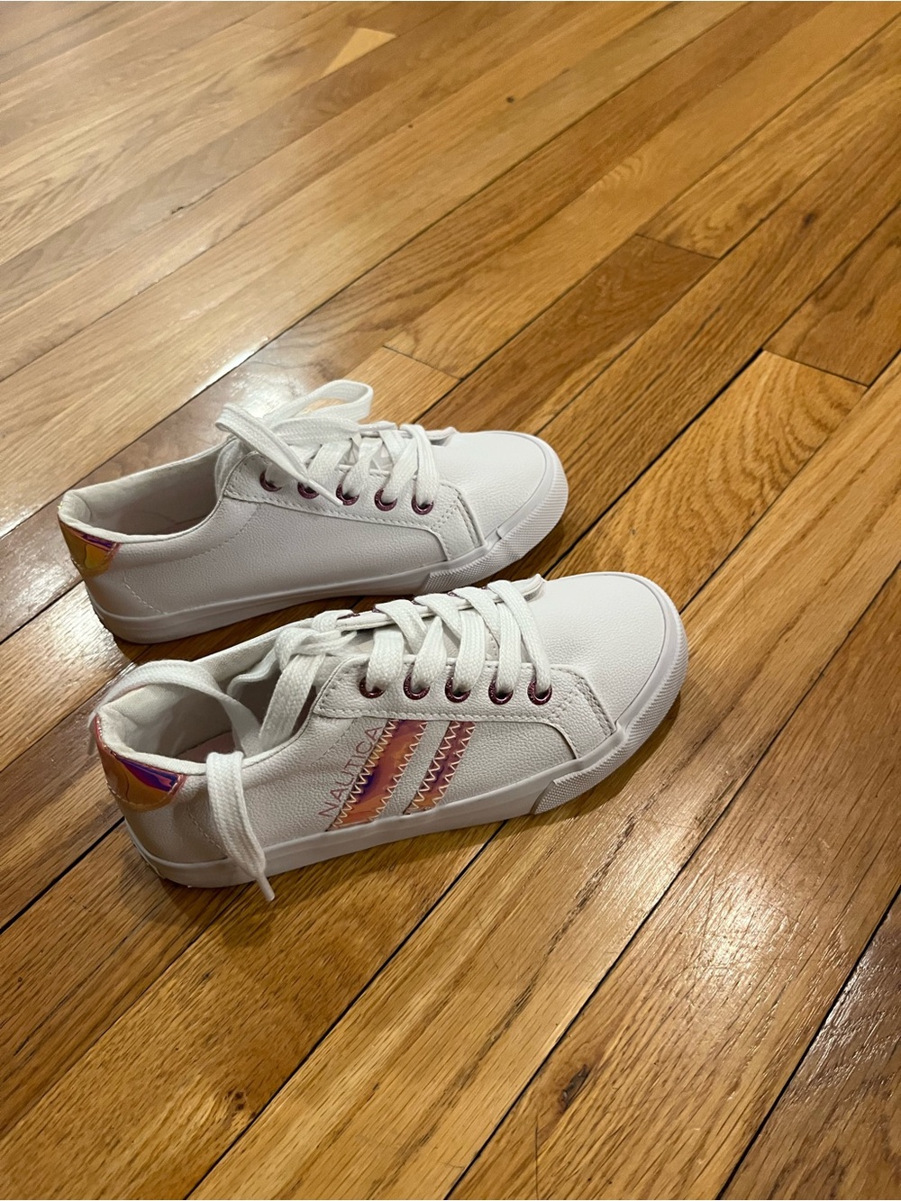Nautica White Sneakers with Pink and Gold Accents